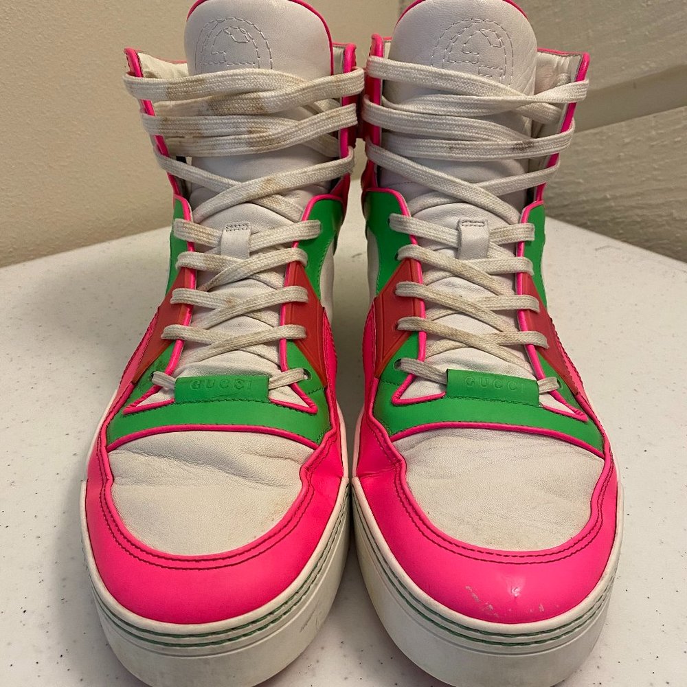 Gucci Men's Neon Leather High-top sneaker w/Strap